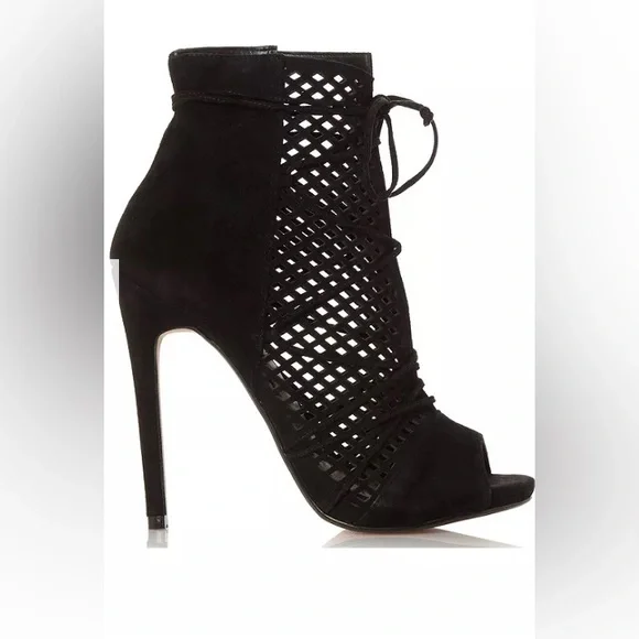 Steve Madden Maddye Black Lace Up Peep Toe Heels ankle Booties Shoe size 9.5M Steve Madden Peep Toe Suede Heels for sale | eBay main image 4